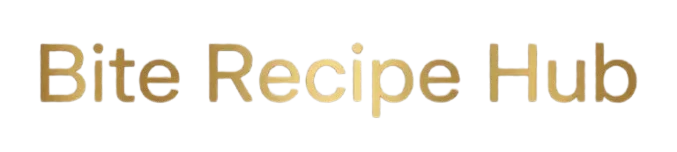 Gold metallic text reading Bite Recipe Hub in a clean sans-serif font against a transparent checkered background.