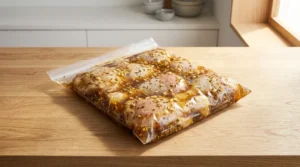 Raw chicken pieces fully submerged in a zip-lock bag filled with a rich marinade, a crucial step for infusing flavor when preparing easy grilled chicken marinade.